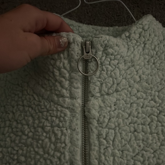 light green/blueish fuzzy VS pink half zip - Picture 2 of 5
